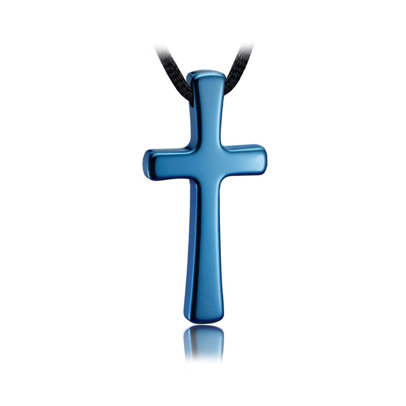 (image for) Blue Mens Tungsten Carbide Cross Necklace