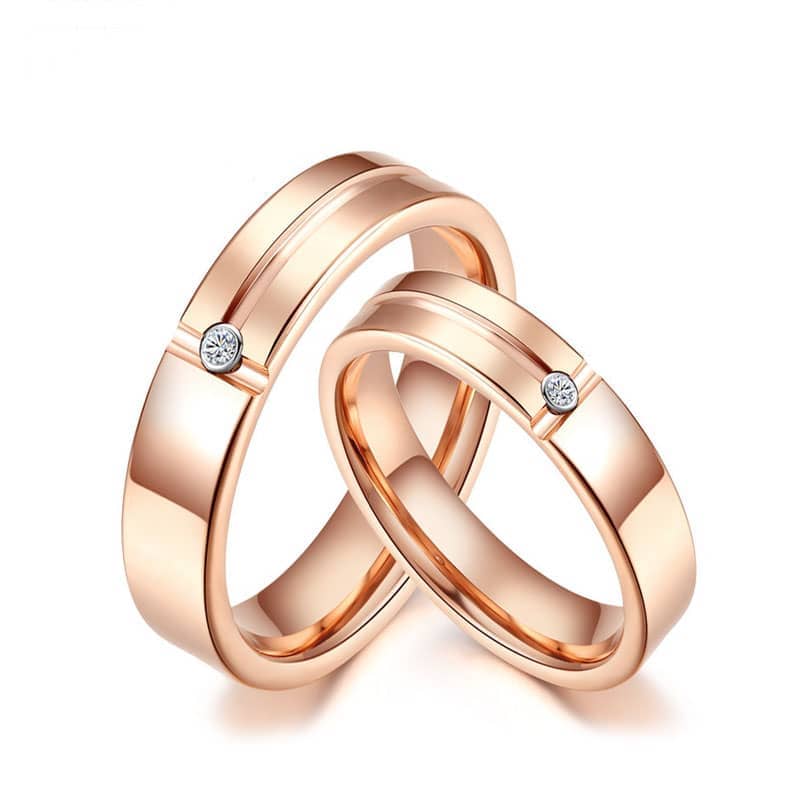 (image for) Rose Gold Matching Tungsten Carbide Wedding Bands with Diamonds