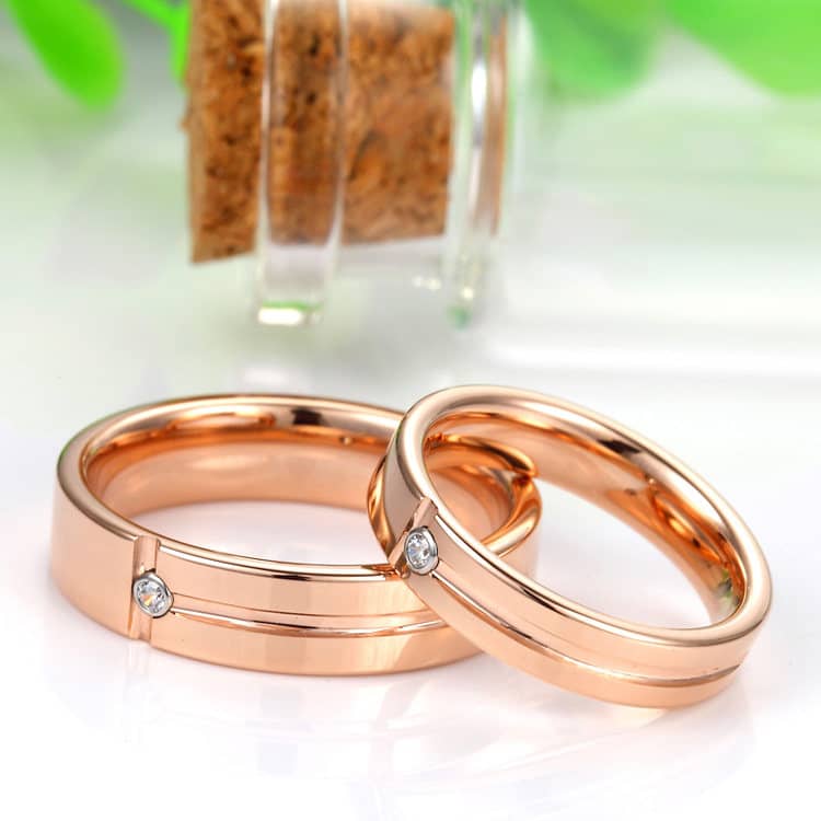 (image for) Rose Gold Matching Tungsten Carbide Wedding Bands with Diamonds