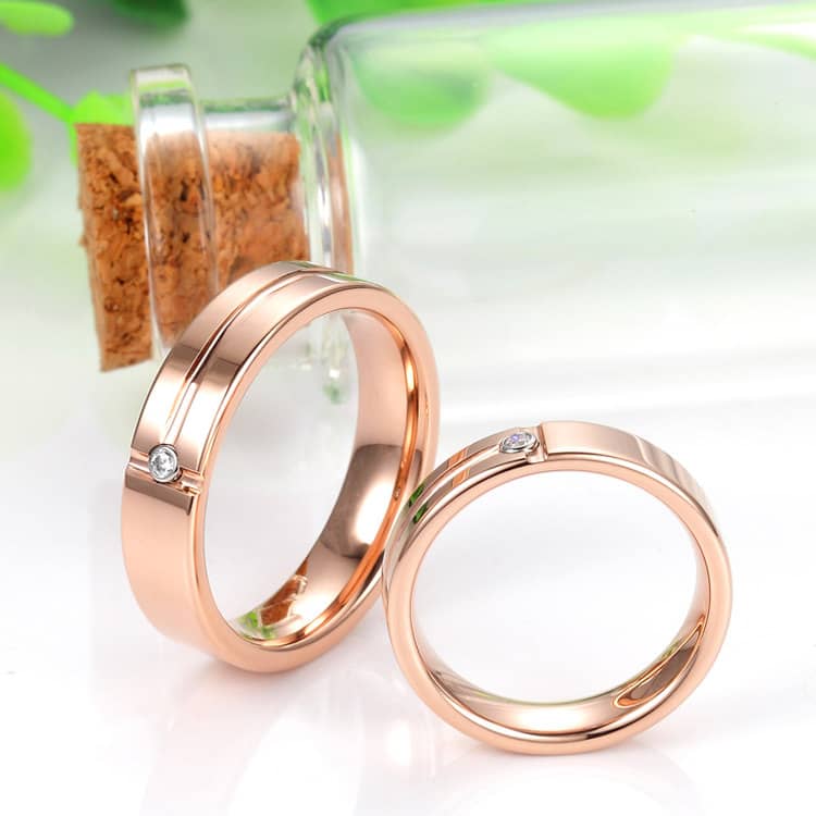 (image for) Rose Gold Matching Tungsten Carbide Wedding Bands with Diamonds