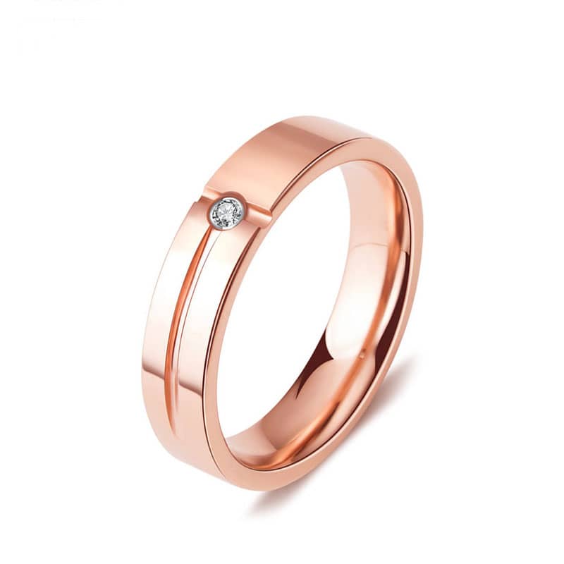 (image for) Rose Gold Tungsten Ring with Diamond and Groove