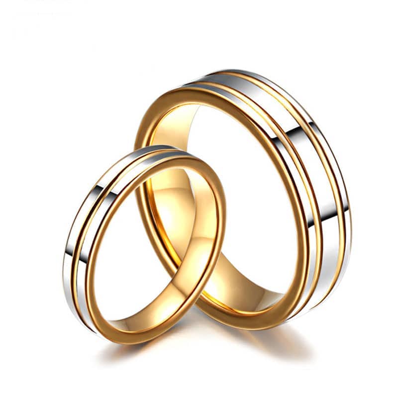 (image for) Two-Tone Gold Tungsten Couple Rings with Grooves