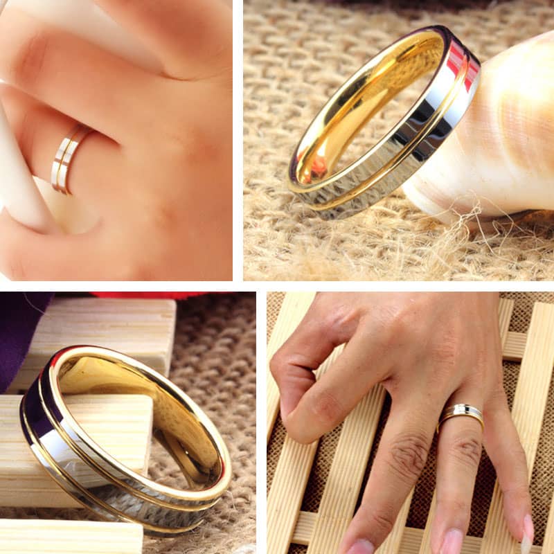 (image for) Two-Tone Gold Tungsten Couple Rings with Grooves