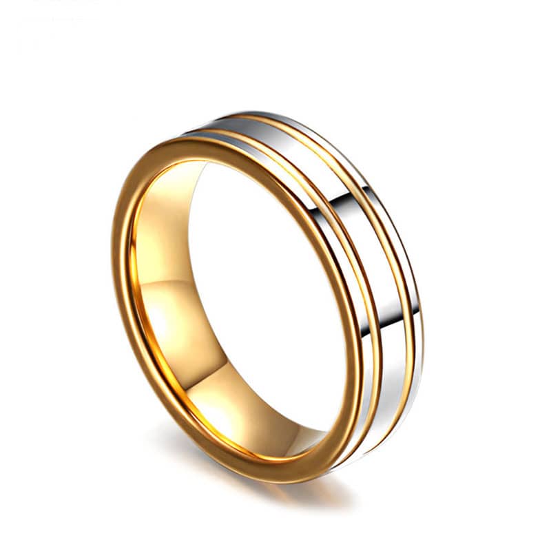 (image for) Two-Tone Gold Grooved Tungsten Ring