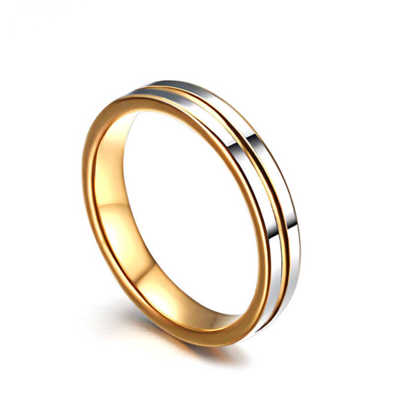 (image for) Two-Tone Gold Grooved Tungsten Ring