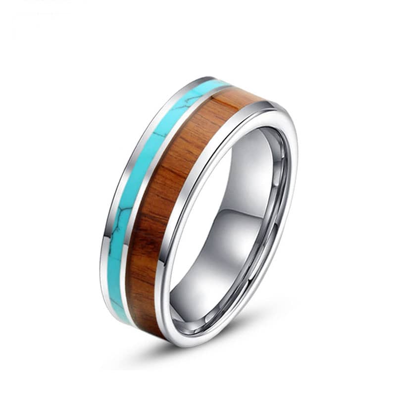 (image for) Tungsten Ring with Hawaiian Koa Wood and Turquoise Inlay